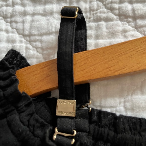 Calvin Klein Off the Shoulder Black and Gold Blouse with Lace Up Detail - Picture 7 of 16